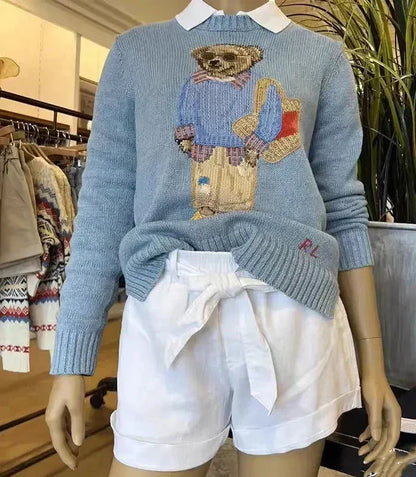 Plush Womens Knitted Sweater - Crewneck, Cotton, Weekend