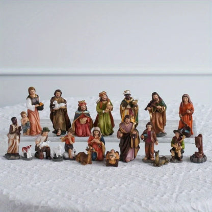 Nativity Kit 20-Piece Resin Christmas Nativity Scene Figurines Catholic Manger Decor Gift Idea