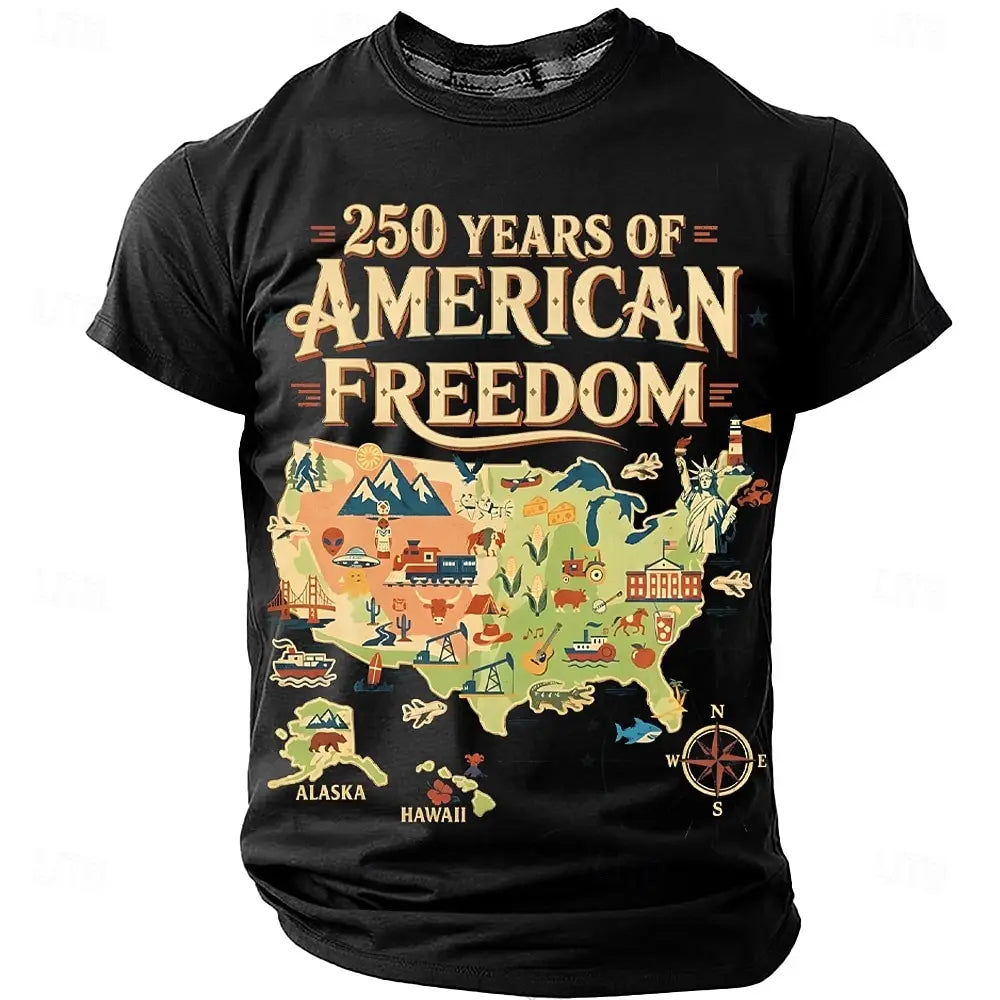 Plush unisex graphic tee - distressed flag print, 250-year design, durable cotton, casual everyday wear