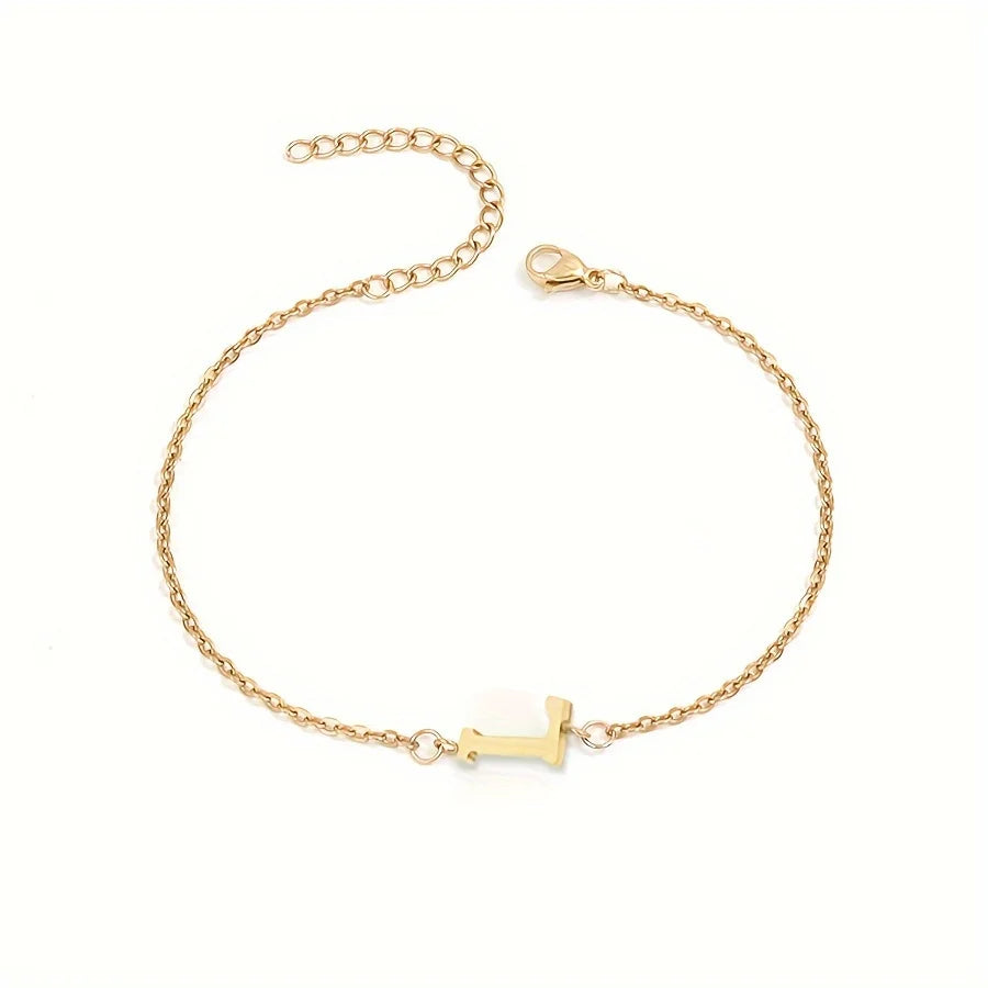 Letter Initial Bead Bracelet Thin Chain Minimalist Elegant