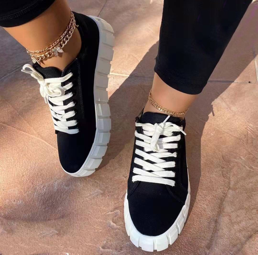 Trendy Women's Sneakers with Thick Sole for Comfort in Black, Green, Blue, and Khaki - Casual Sporty Footwear-5