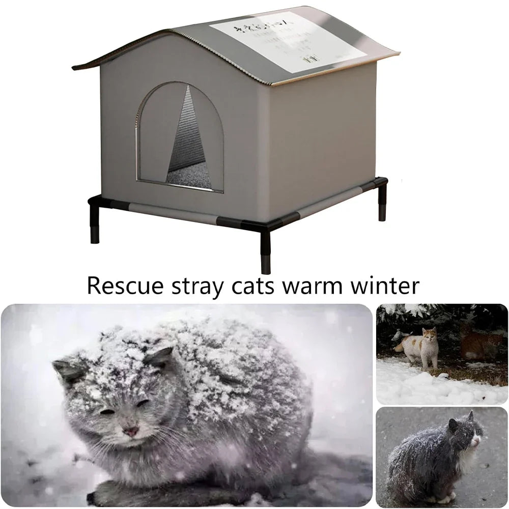 Cat House Water-Resistant Winter Warm Shelter Foldable Outdoor Pet Cave Bed For Cats And Compact Dogs