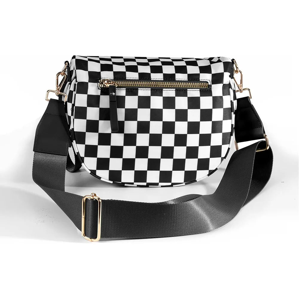 high-capacity sling bag with adjustable strap – Casual women's checkered crossbody shoulder bag
