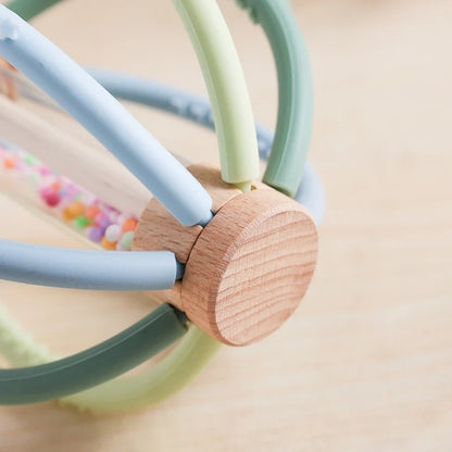 Rattle Baby Silicone Teether Wooden Newborn Sensory Toys