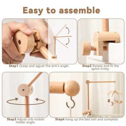Crib Wooden Mobile Bracket Newborn Sensory Toys Soothing