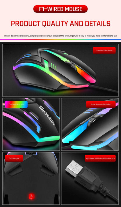 Wired RGB Gaming Mouse 3 Button USB Accurate Office