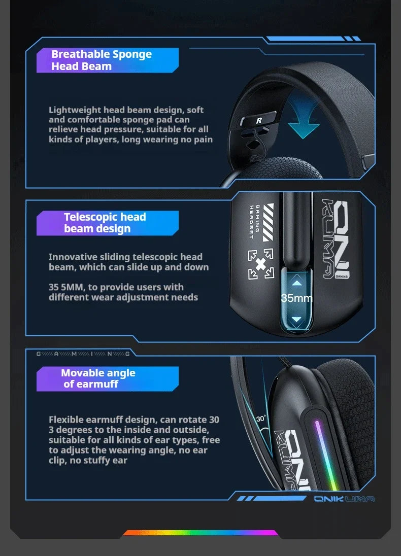 Cordless Gaming Headset Tri Mode Bluetooth Wired Immersive