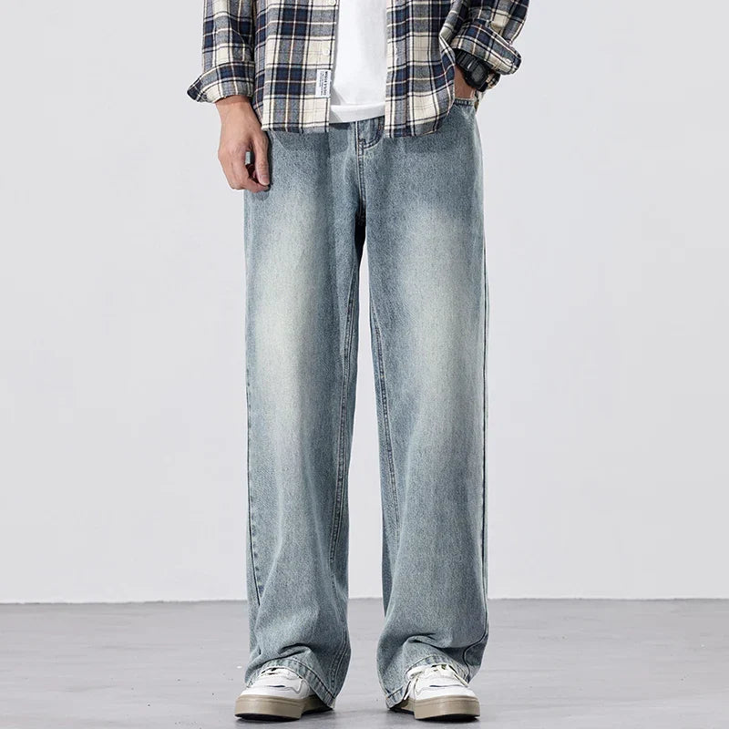 Men's Stretchy Jeans - Baggy Straight Flare, Denim Casual