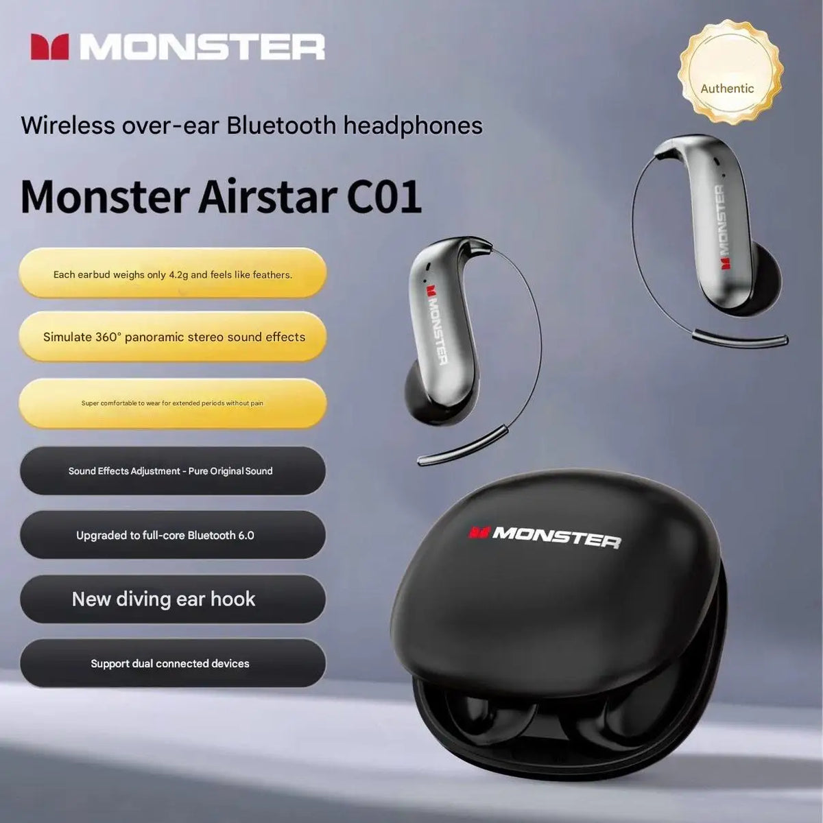 Bluetooth Headphones Ear Hook Cordless Noise Canceling Water-Resistant Fall 2026 Gift