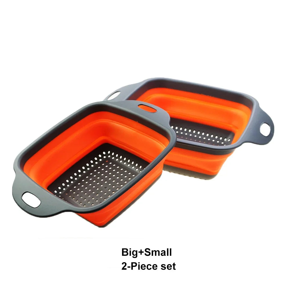 Silicone2026 Edition Folding Drain Basket 2-In-1 Collapsible Colander For Fruits And Vegetables Space-Saving Kitchen Device Fall