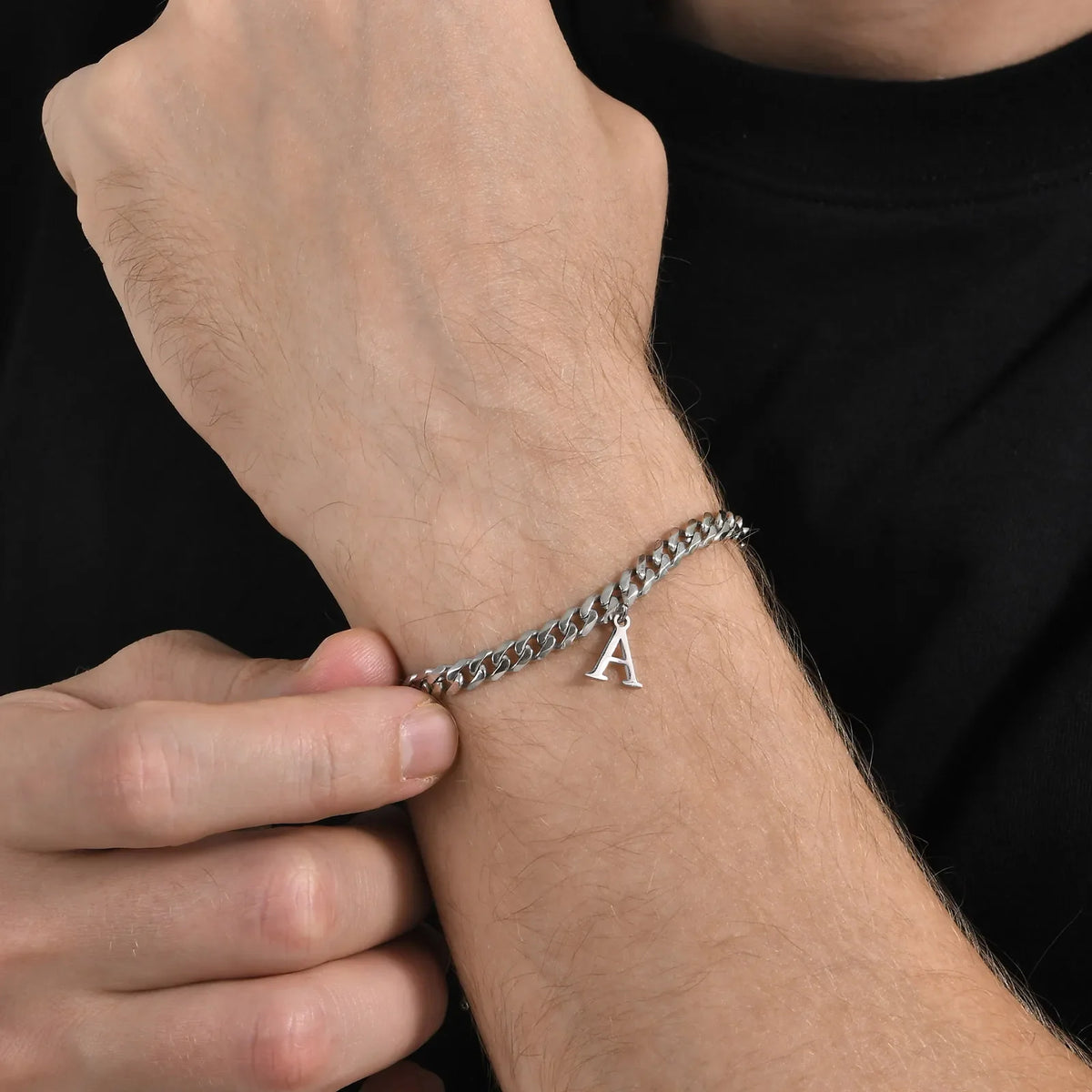 Initials Cuban Link Bracelet Stainless Steel Flexible