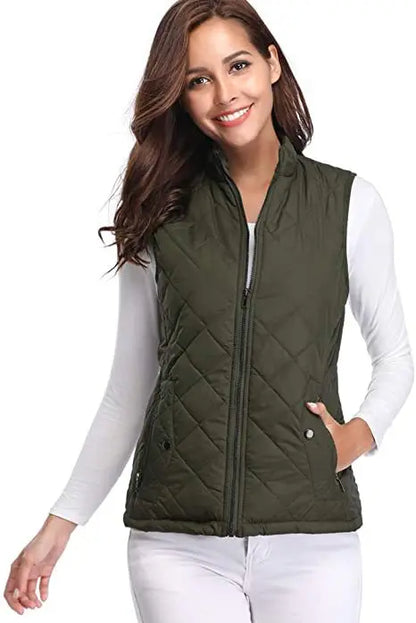 Light Women Quilted Vest - Stand Collar Cotton Winter