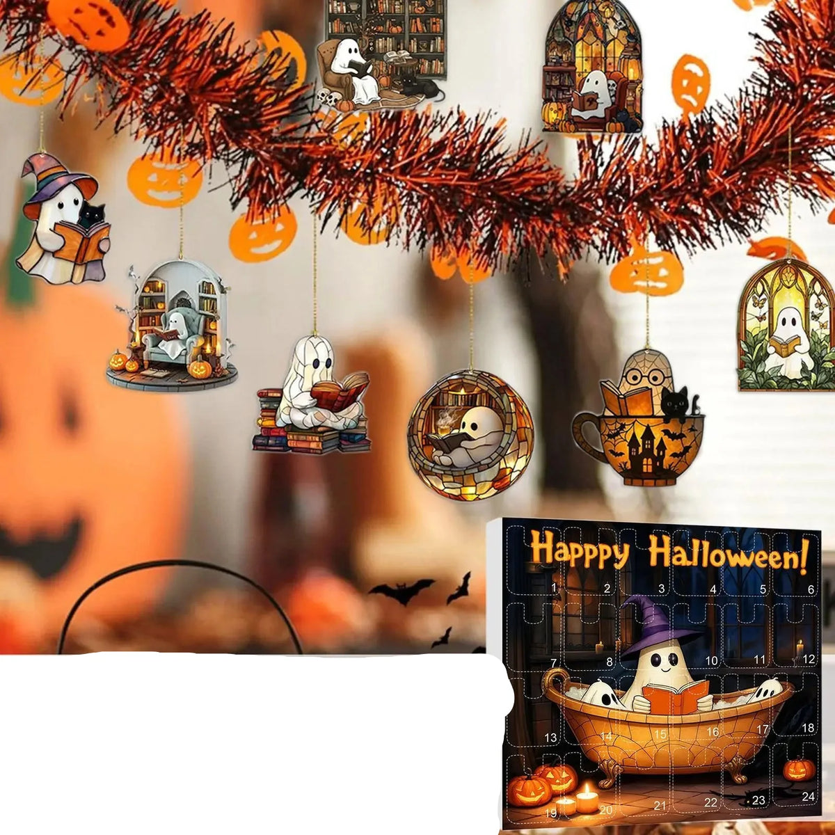 Countdown Halloween Calendar 24 Acrylic Ghosts Decor