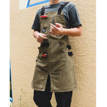 Denim Canvas Apron With Flexible Cross Back Straps Work Apron Fall 2025 Custom Logo Sturdy Device Pockets