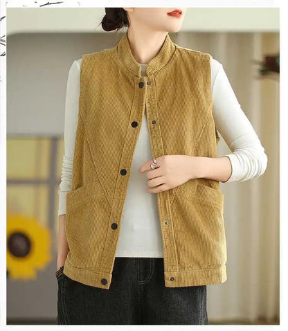 Plush Women's Corduroy Vest - Relaxed Sleeveless, Velvet