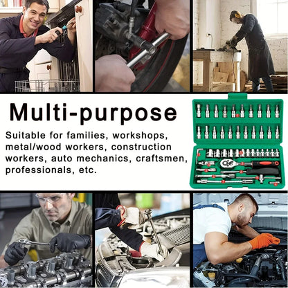 46 Pc Ratchet Wrench Kit With Sockets And Bits, Fall 2025 Ideal For DIY Auto Repairs – Socket Kit 1/4 Inch Drive