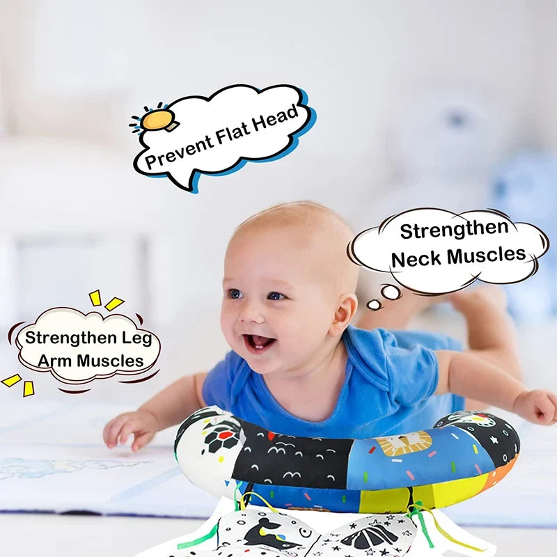 Contrast High Baby Tummy Time Pillow with Mirror, Teething Toy, and Crinkle Paper for Infants 0-6 Months