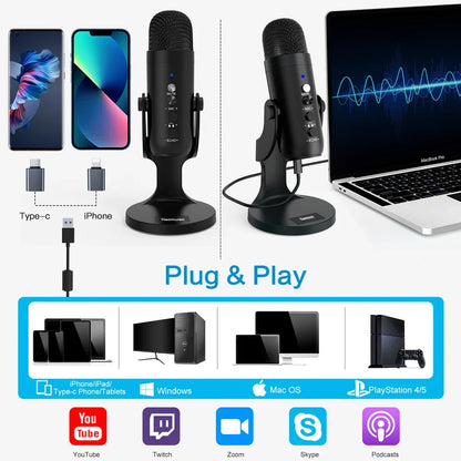 Condenser USB Microphone Desktop Mic For Streaming Podcast