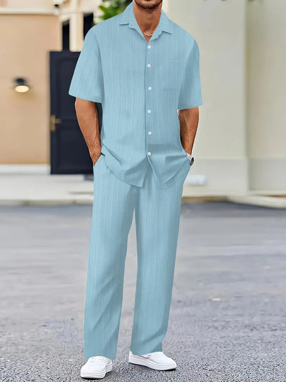 Variant image for Lightweight Linen Shirt and Pants Set, Vertical Striped Design, Relaxed Fit for Casual and Semi-Formal Wear-37