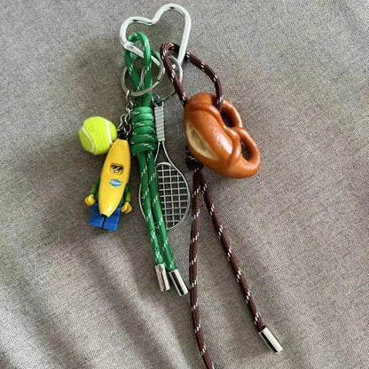 Rope Braid Bag Charm Leather Dachshund Keychain Aesthetic