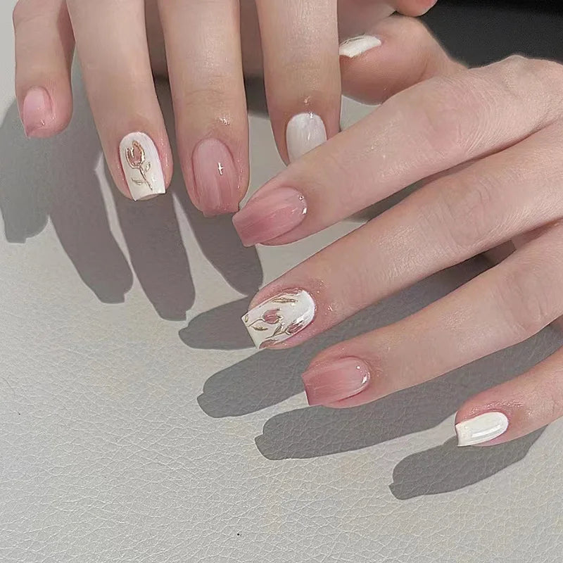 Press On Nails Short Square White Minimalist False Nail Tips Kit Spring 2026 Reusable