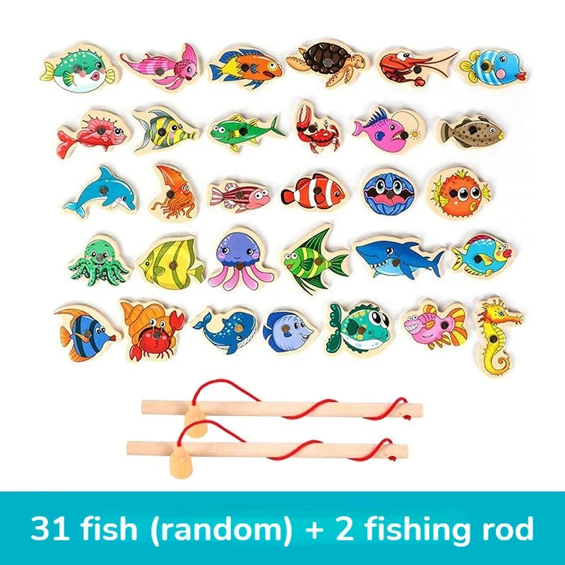 Montessori Interactive Wooden Fishing Game - Magnetic Marine Life Learning Toy for Kids, Parent-Child Engagement, Eco-Friendly Design