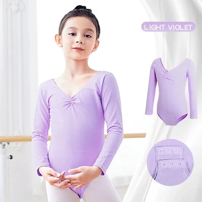 Long Sleeve, Chest-Drawstring, Cotton, For Dance Class – Plush Girls Ballet Leotard