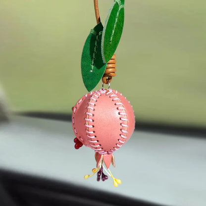 Leather Pomegranate Charm Keychain Bag And Car Decor