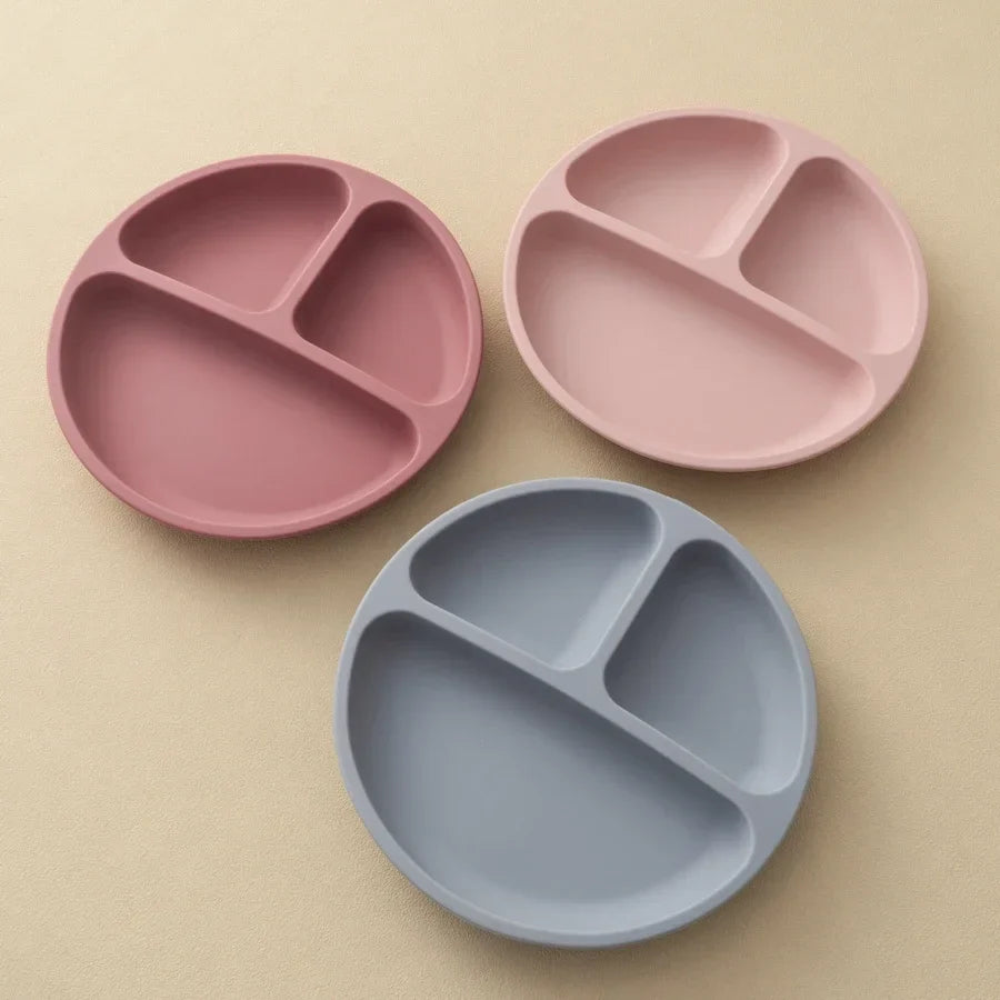 Baby Silicone Dining Plate with Suction Base, BPA Free Toddler Tableware, 8-Inch Divided Feeding Dish
