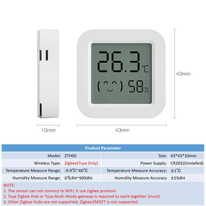 Tuya ZigBee Temperature Humidity Sensor with LCD Screen for Smart Household - Works with Alexa, Google Household, Smart Life App