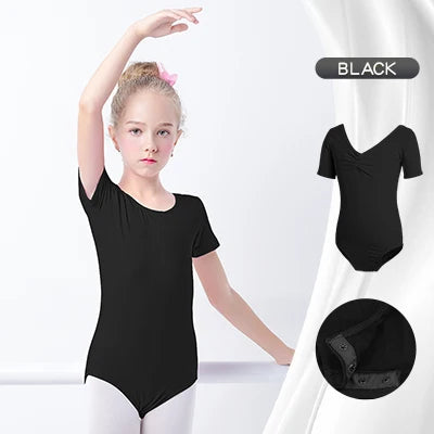 Plush girls ballet leotard - drawstring neckline, ruched front, cotton knit, for dance class