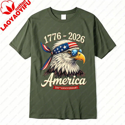 Plush Unisex Bald Eagle Graphic Tee - Short-Sleeve, Sturdy Cotton, For 250th Anniversary Independence Day Celebration