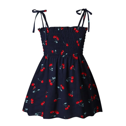 Plush girls' floral sundress - smocked bodice, polyester, for casual beach party
