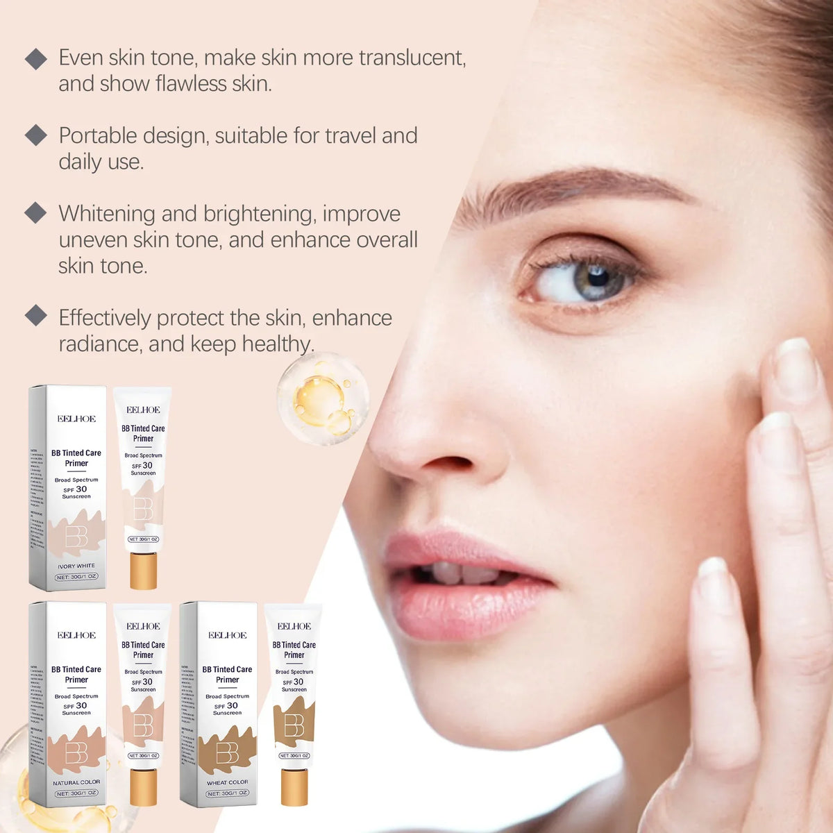 BB Cream Makeup Foundation Primer Water-Resistant SPF 30 Sunscreen Full Coverage Concealer Glow Brightening TikTok Viral