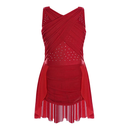 Light Girls' Leotard - Rhinestone Embellished, Mesh Skirt, Polyester/Nylon/Elastane, For Ballet, Gymnastics