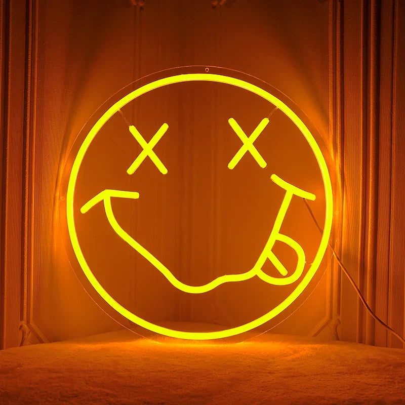 Neon LED Sign 35cm USB Powered Smile Face Wall Hanging Night Light Bedroom Decor Fall 2025 Gift