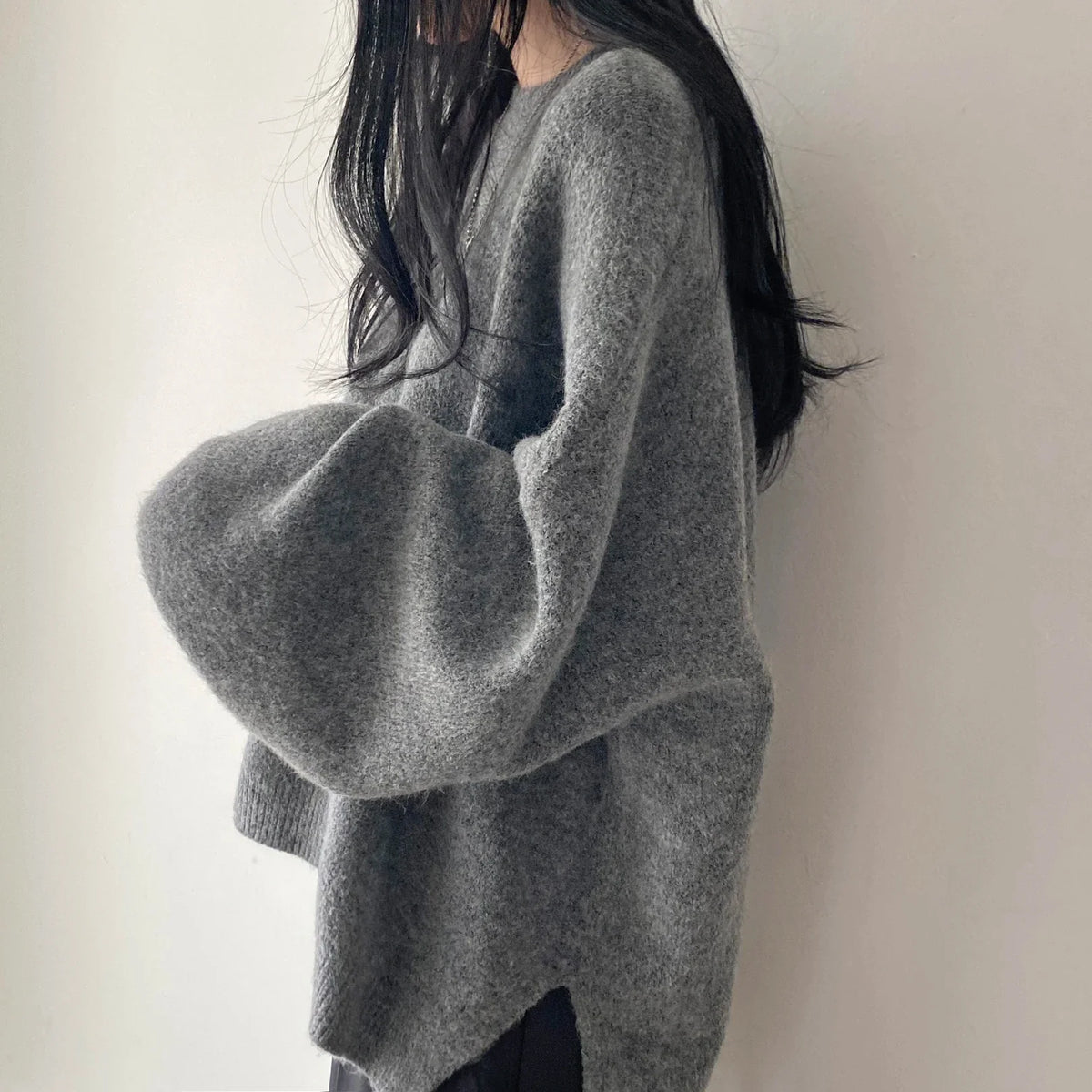 Cozy Oversized Women's Pullover - O Neck, Knit, Office Wear