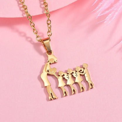 Mother's Day Gift Children Family Stainless Steel Jewelry – Silver Stainless Steel Mother & Kids Pendant Necklace