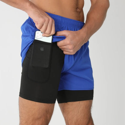 Fast-dry men's 2-in-1 running shorts - lightweight lined, polyester, for gym and summer training