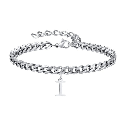 Initials Cuban Link Bracelet Stainless Steel Flexible