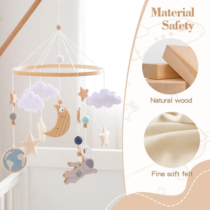 Rocket Wooden Crib Mobile Newborn Sensory Toys Soothing
