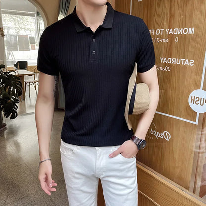 Breathable Silk Mesh Mens Polo Shirt, Short Sleeve with Ribbed Collar, Lightweight and Stylish for Summer-4
