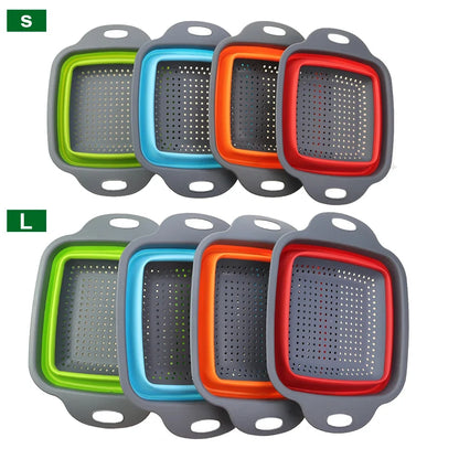 Silicone2026 Edition Folding Drain Basket 2-In-1 Collapsible Colander For Fruits And Vegetables Space-Saving Kitchen Device Fall