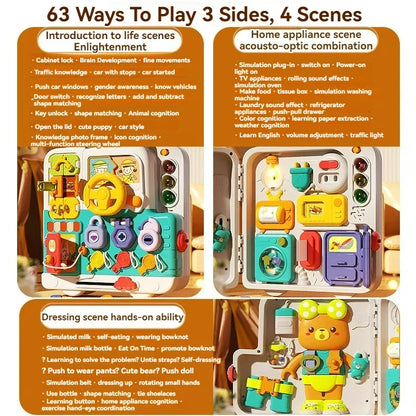 Busy2025 Edition Board 63 In 1 Montessori Sensory Toy Travel Friendly With Music Lights Switches Early Learning Play