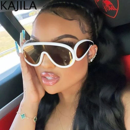 Sunglasses2026 Edition White Frame Oversized Wave Mask Goggles Y2K Punk Steampunk Eyewear TikTok Viral
