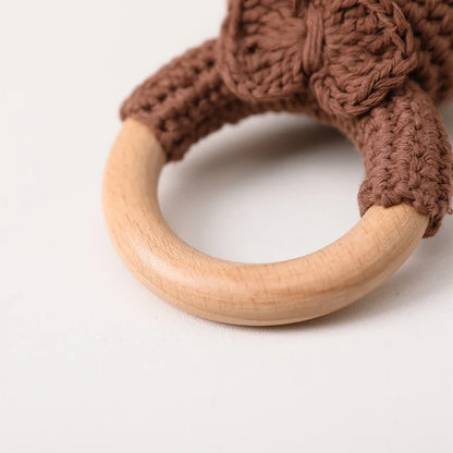 Bear Crochet Teether Rattle Ring Newborn Sensory Toys