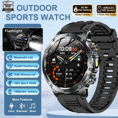 1.7 Inch AMOLED, Fall 2025 Trend, 1000mAh Battery, IP69K Water-Resistant, Bluetooth Calling – Smartwatch Rugged Outdoor GPS