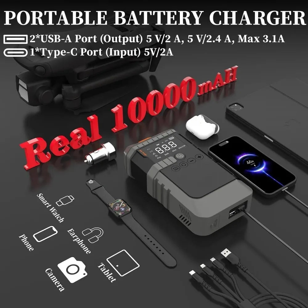 Car2025 Edition Jump Starter With Air Pump 3000A Peak Digital Tire Inflator 150 PSI Travel-Friendly Power Bank Fall