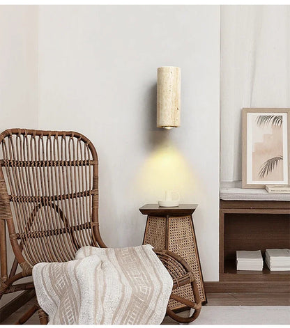 Yellow Japandi Marble LED Wall Sconce Wabi Sabi Bedside Light