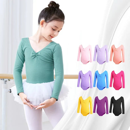 Long Sleeve, Chest-Drawstring, Cotton, For Dance Class – Plush Girls Ballet Leotard
